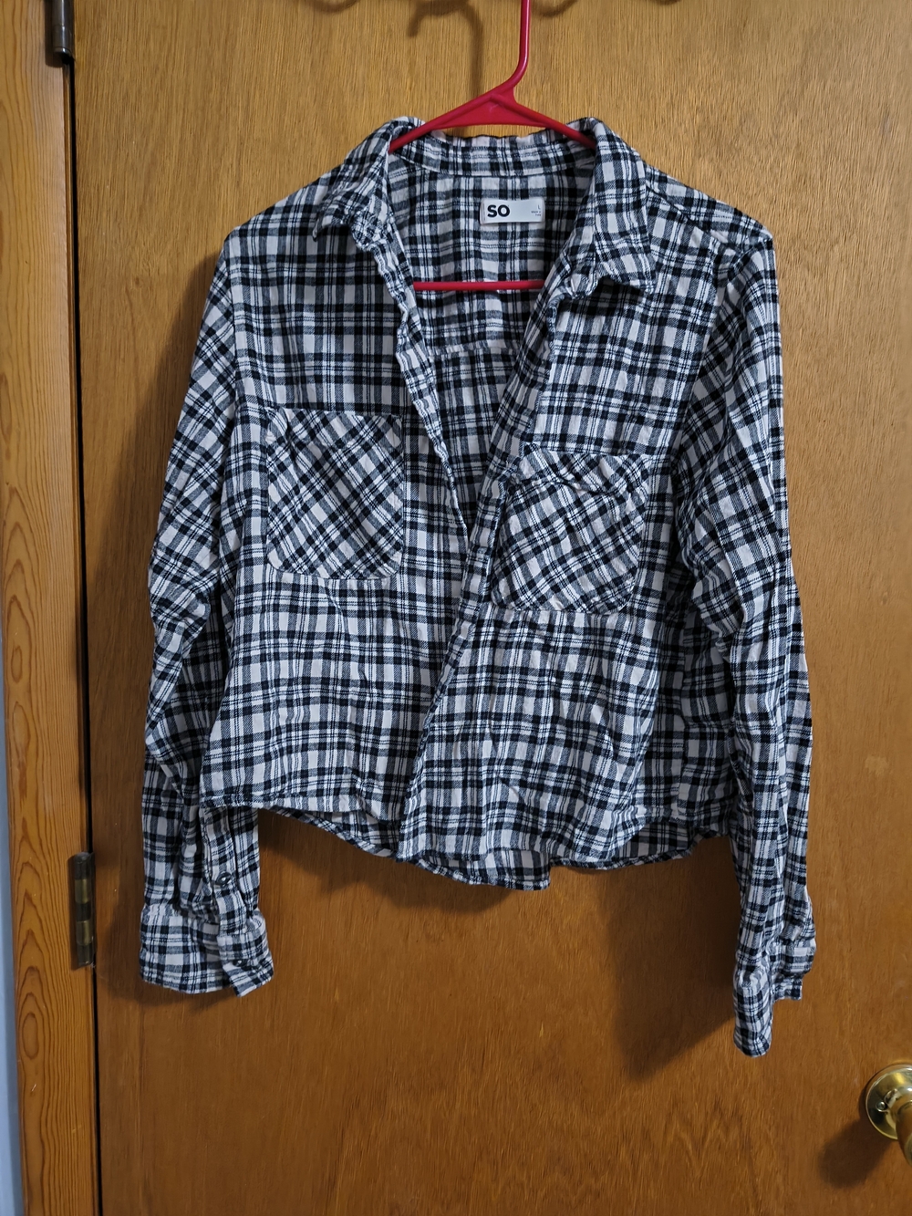 SO Black and White Plaid Cropped Shirt Jacket